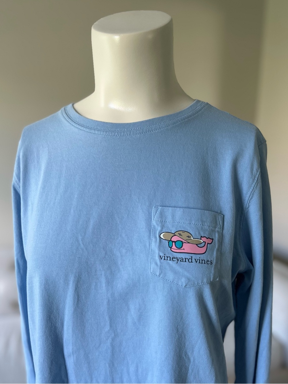 Vineyard Vines Light Blue Long-Sleeve Pocket Tee with Whale Graphic